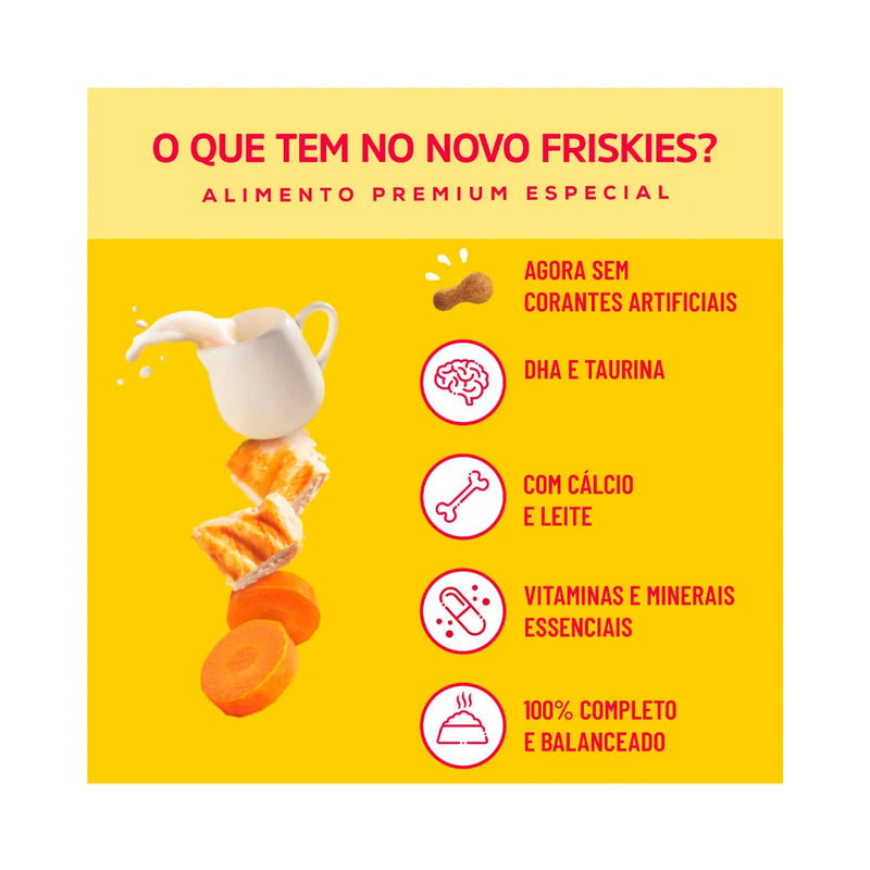 Ração Friskies Gatos Filhotes Sabor Frango, Leite e Cenoura - Nutrição Completa