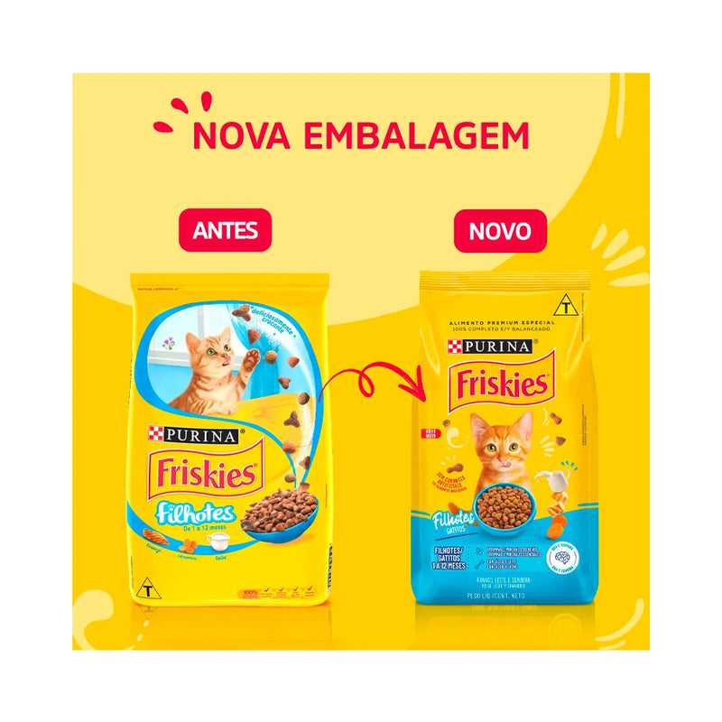 Ração Friskies Gatos Filhotes Sabor Frango, Leite e Cenoura - Nutrição Completa