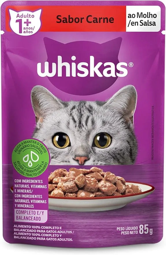 Whiskas Sachê Carne ao Molho para Gatos Adultos – 85g