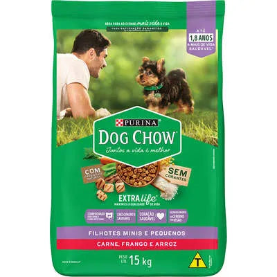 Ração Dog Chow Extra Life Carne, Frango e Arroz para Filhotes de Raças Pequenas