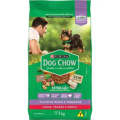 Ração Dog Chow Extra Life Carne, Frango e Arroz para Filhotes de Raças Pequenas